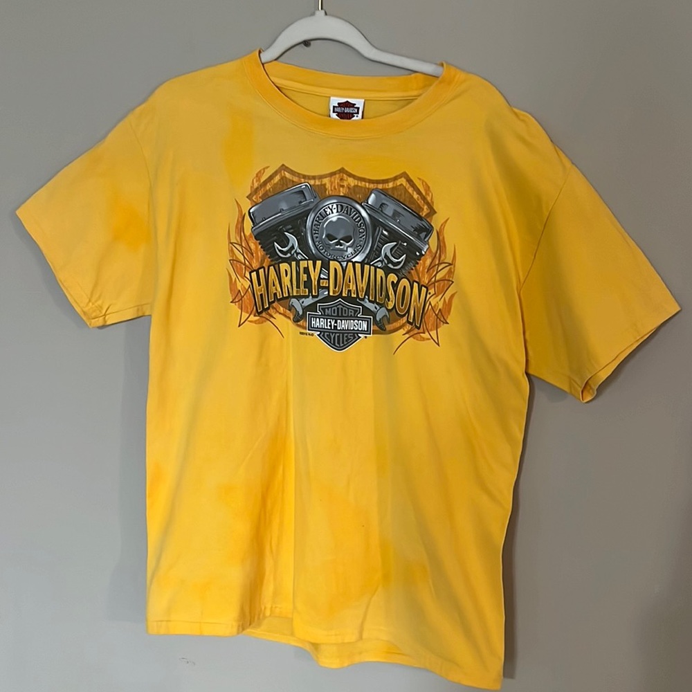 Harley-Davidson Motorcycle Flames 🏍 T-shirt yellow size large 100% cotton